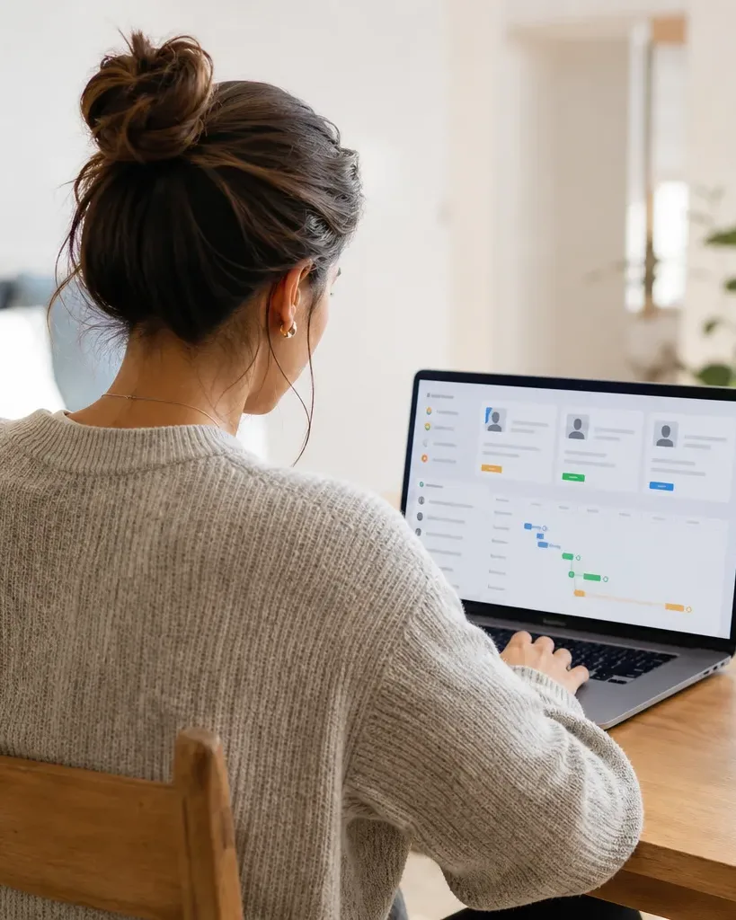 A person seated at a laptop
